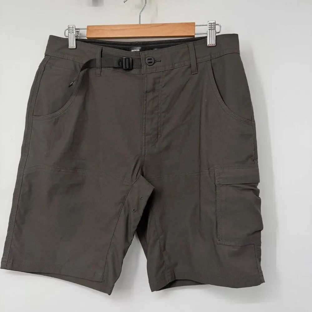 Prana Gray Stretch Zion II Hiking Outdoor Belted Cargo Shorts Size 32